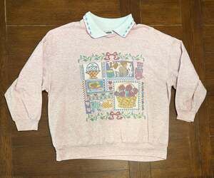 Vintage Separate Issue Woman Collared Sweatshirt with Country Farm Graphic Print
